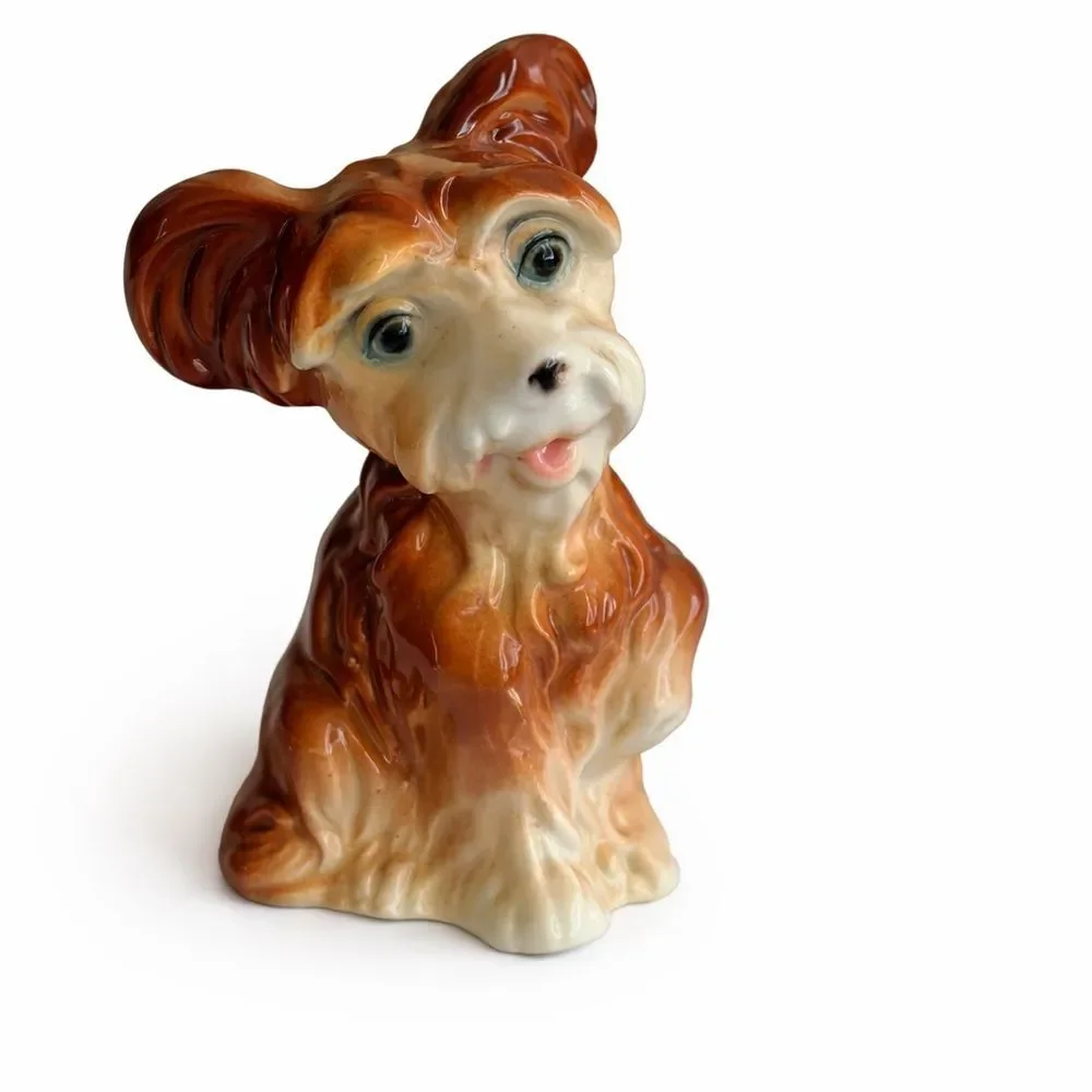 Vintage Shawnee Pottery Spaniel Dog Planter USA Brown & Cream Large 8”